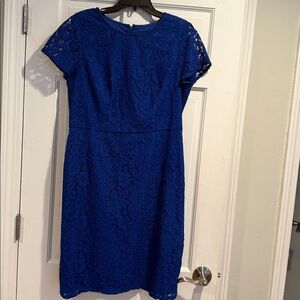 Adrianna Papell Cobalt Blue Lace Midi Dress